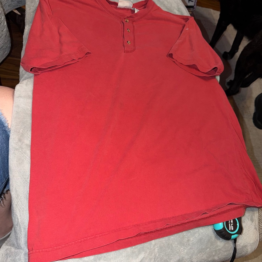 Vintage‎ Faded Glory Mens XL Red Henley Short Sleeve 100% Cotton Shirt FG330D